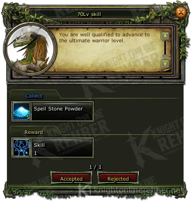 70 skill (70Lv skill) görev penceresi: istenenler ve ödüller
