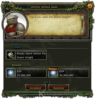 Armors without souls quest window: needs and rewards