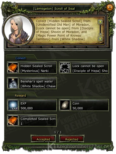 [Lemegeton] Scroll of Seal görev penceresi: istenenler ve ödüller