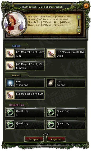 [Lemegeton] Duke of Destruction quest window: needs and rewards