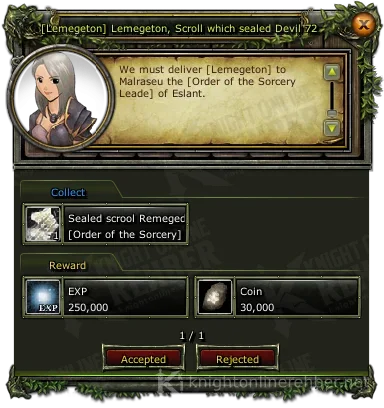 [Lemegeton] Lemegeton, Scroll which sealed Devil 72 görev penceresi: istenenler ve ödüller