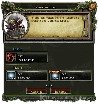Karus' Warriors görev penceresi: istenenler ve ödüller