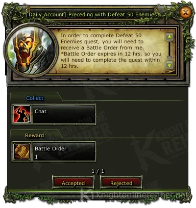 [Daily Account] Preceding with Defeat 50 Enemies görev penceresi: istenenler ve ödüller