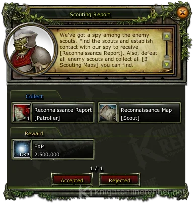 Scouting Report quest window: needs and rewards