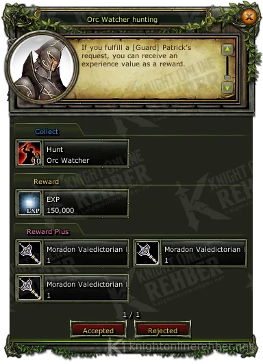 Orc Watcher hunting görev penceresi: istenenler ve ödüller