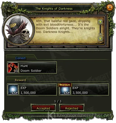 The Knights of Darkness görev penceresi: istenenler ve ödüller