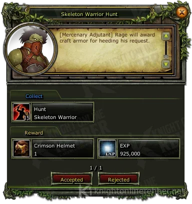 Skeleton Warrior Hunt quest window: needs and rewards