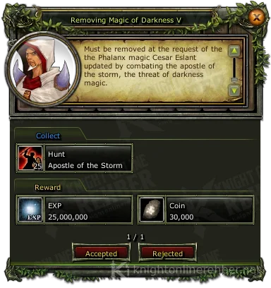 Removing Magic of Darkness V görev penceresi: istenenler ve ödüller