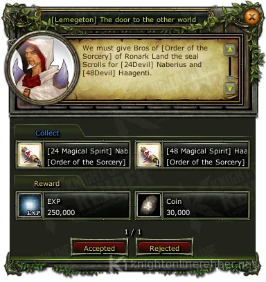 [Lemegeton] The door to the other world quest window: needs and rewards