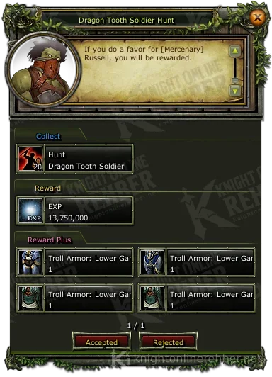 Dragon Tooth Soldier Hunt görev penceresi: istenenler ve ödüller