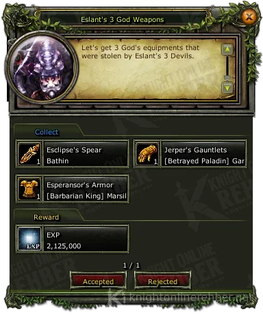 Eslant's 3 God Weapons görev penceresi: istenenler ve ödüller