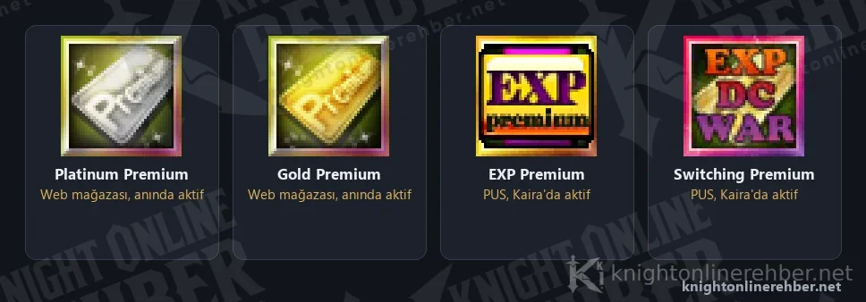 Web mağazasından ve Power Up Store'dan alınan premium paketlerinin ikonları