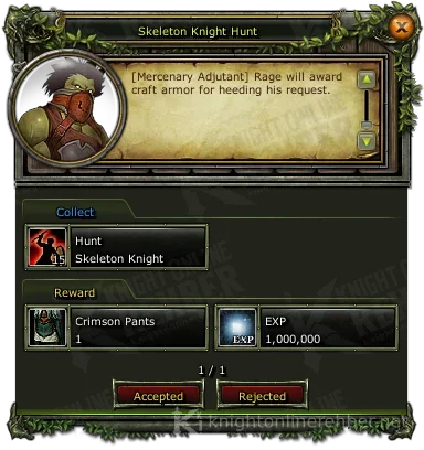 Skeleton Knight Hunt görev penceresi: istenenler ve ödüller