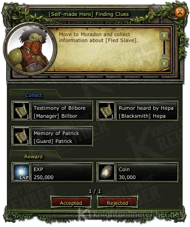 [Self-made Hero] Finding Clues görev penceresi: istenenler ve ödüller