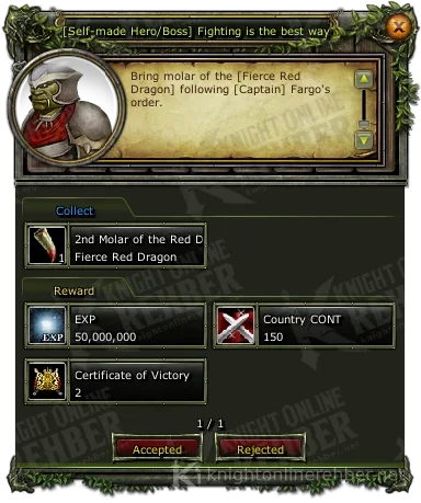 [Self-made Hero/Boss] Fighting is the best way quest window: needs and rewards