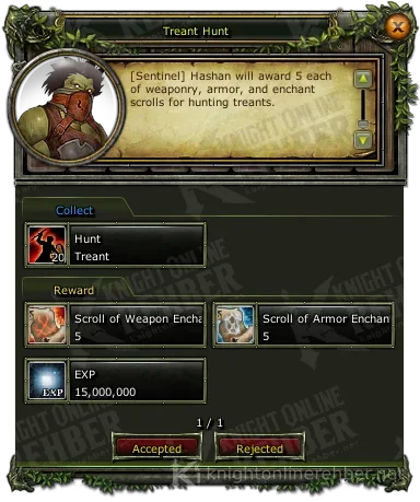 Treant Hunt görev penceresi: istenenler ve ödüller