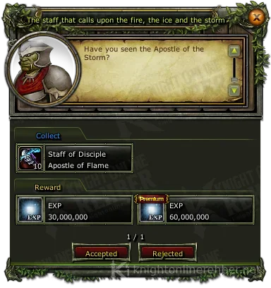 The staff that calls upon the fire, the ice and the storm quest window: needs and rewards
