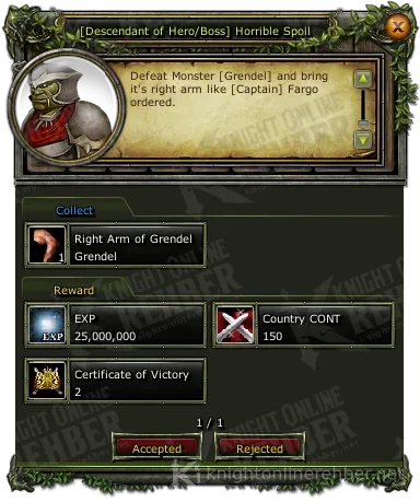 [Descendant of Hero/Boss] Horrible Spoil quest window: needs and rewards