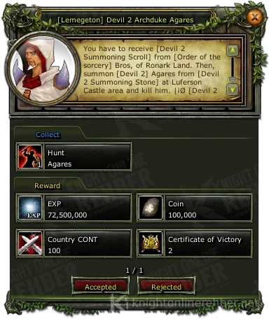 [Lemegeton] Devil 2 Archduke Agares görev penceresi: istenenler ve ödüller