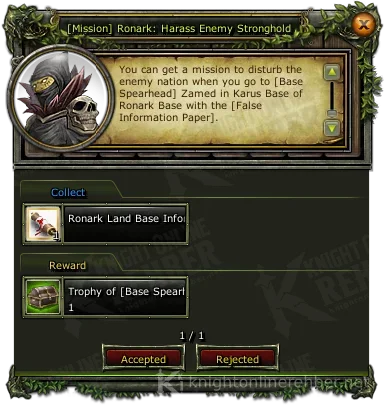 [Mission] Ronark: Harass Enemy Stronghold quest window: needs and rewards