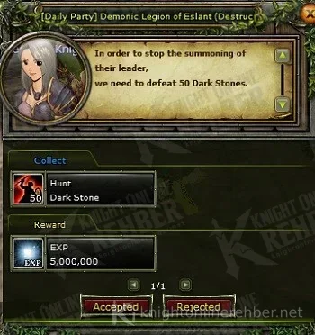 Destruction görevinde 50 Dark Stone hedefi ve 5 milyon EXP