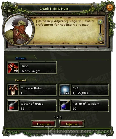 Death Knight Hunt görev penceresi: istenenler ve ödüller