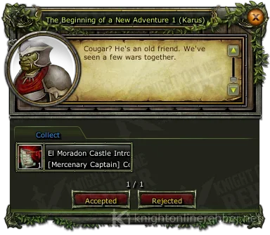 The Beginning of a New Adventure 1 (Karus) quest window: needs and rewards
