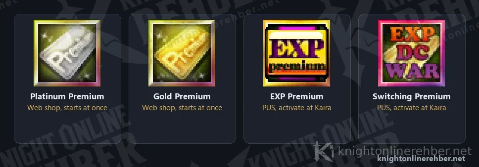 Icons of the premium packages sold in the web shop and the Power Up Store