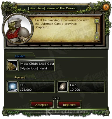 [New Hero] Name of the Demon görev penceresi: istenenler ve ödüller