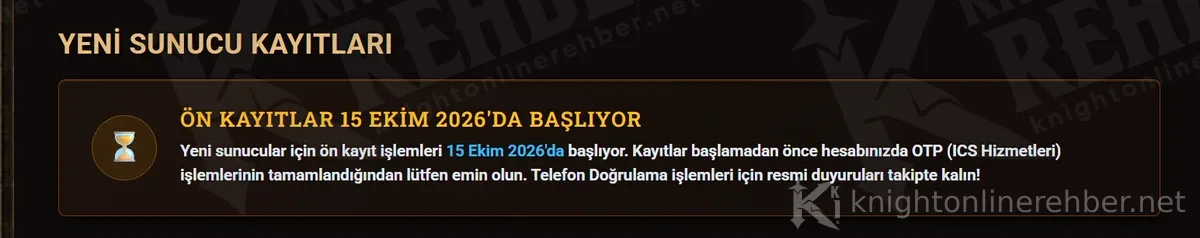 NTTGame yeni sunucu kayıtları kutusu: ön kayıtlar 15 Ekim 2026'da başlıyor, kayıttan önce OTP (ICS Hizmetleri) tamamlanmalı