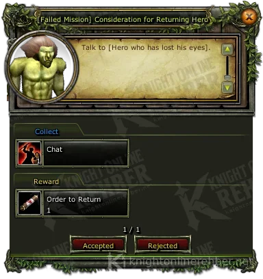 [Failed Mission] Consideration for Returning Hero görev penceresi: istenenler ve ödüller