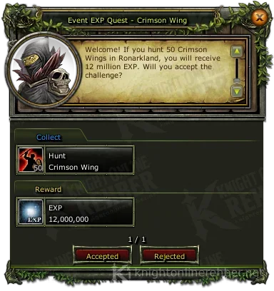 Event EXP Quest - Crimson Wing görev penceresi: istenenler ve ödüller