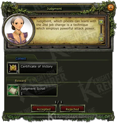 Judgment quest window: needs and rewards