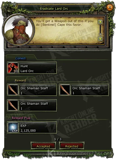 Eradicate Lard Orc quest window: needs and rewards