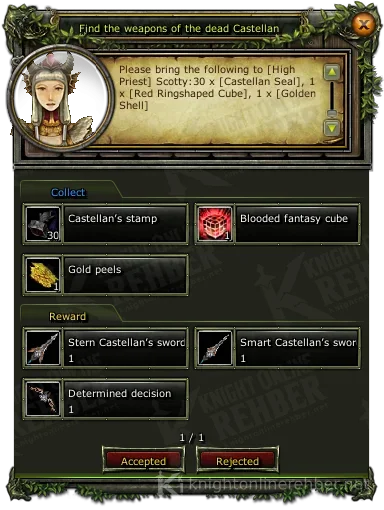 Find the weapons of the dead Castellan görev penceresi: istenenler ve ödüller