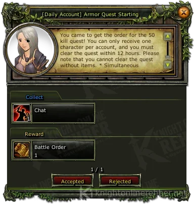 [Daily Account] Armor Quest Starting görev penceresi: istenenler ve ödüller