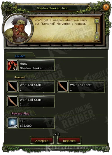 Shadow Seeker Hunt quest window: needs and rewards