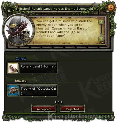 [Mission] Ronark Land: Harass Enemy Stronghold görev penceresi: istenenler ve ödüller