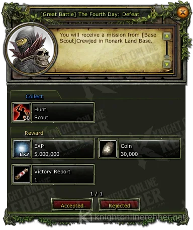 [Great Battle] The Fourth Day: Defeat görev penceresi: istenenler ve ödüller