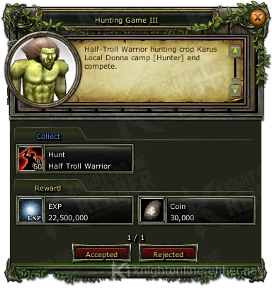 Hunting Game III görev penceresi: istenenler ve ödüller