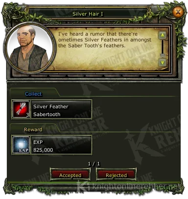 Silver Hair I quest window: needs and rewards