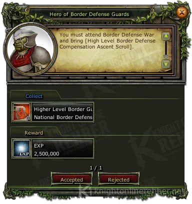 Hero of Border Defense Guards quest window: needs and rewards