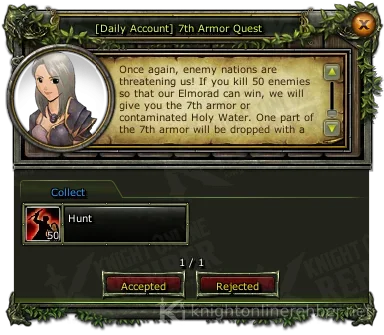 [Daily Account] 7th Armor Quest görev penceresi: istenenler ve ödüller