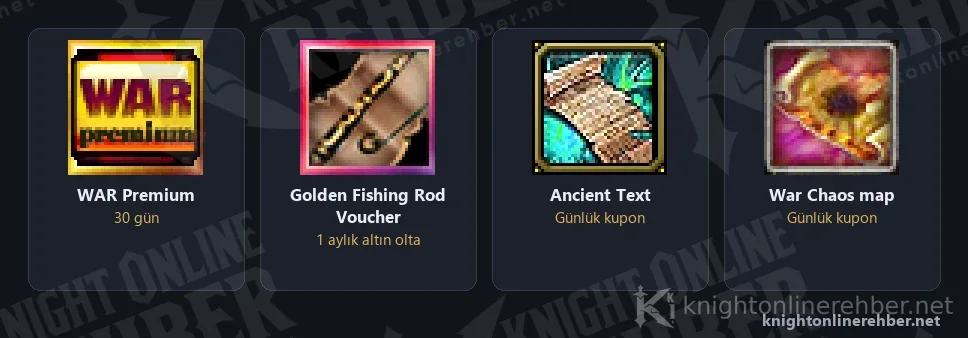 WAR Premium ve hediyeleri: Golden Fishing Rod, günlük Ancient Text ve Chaos Map kuponu