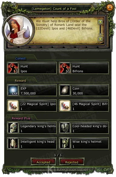 [Lemegeton] Count of a Fool quest window: needs and rewards