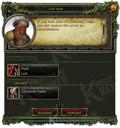 Lich hunt görev penceresi: istenenler ve ödüller