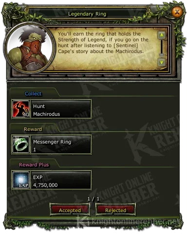 Legendary Ring görev penceresi: istenenler ve ödüller