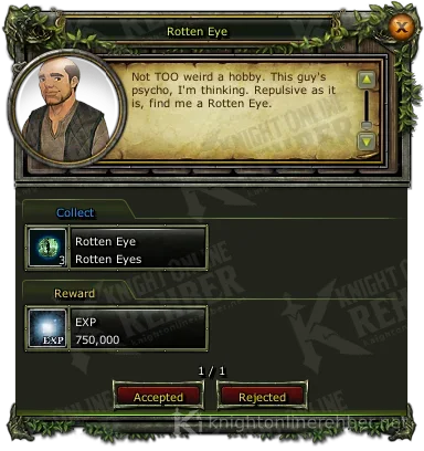 Rotten Eye quest window: needs and rewards