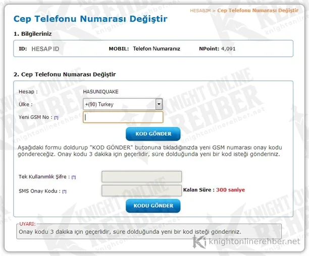 ICS cep telefonu numarası değiştirme formu