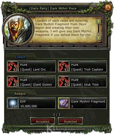 [Daily Party] Dark Mithril Piece görev penceresi: istenenler ve ödüller